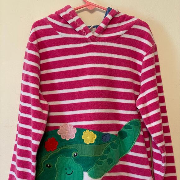 Boden 7-8Y Girls long sleeve hoodie stripe turtle white pink animal cozy comfy - Picture 2 of 7